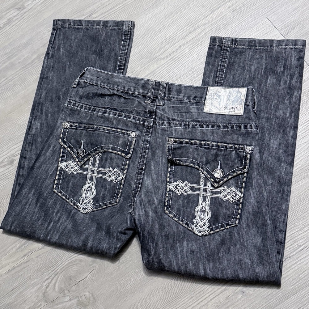 Southpole Jeans Men's 34x29 Gray Wash Cross Embroidered Pocket Y2K Streetwear